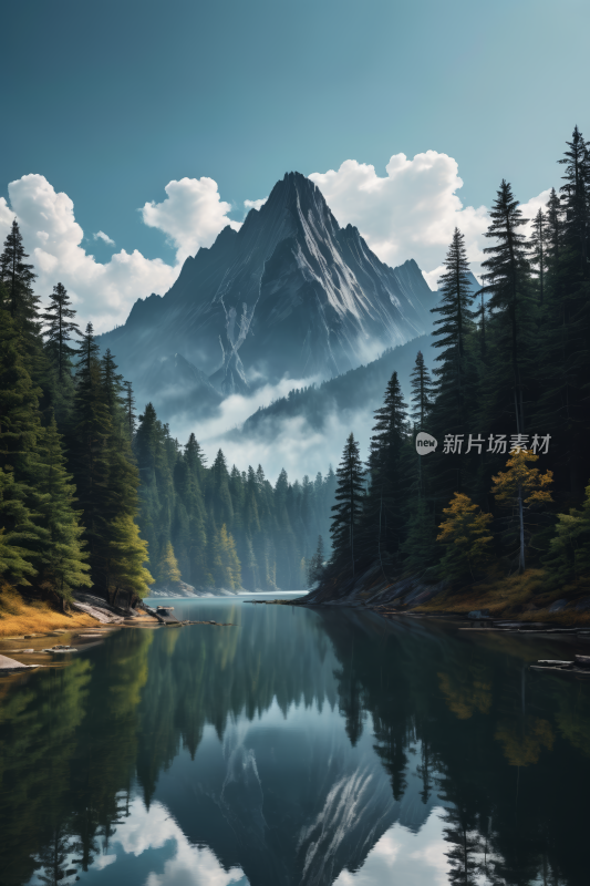 一座山倒映在水中高清风景插图片