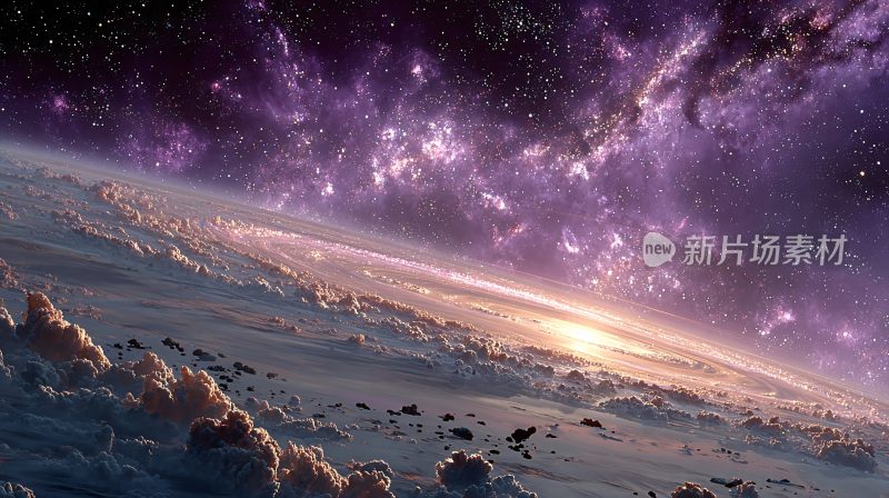 梦幻紫色星空下的云海景象