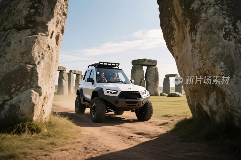 越野车穿巨石阵场景