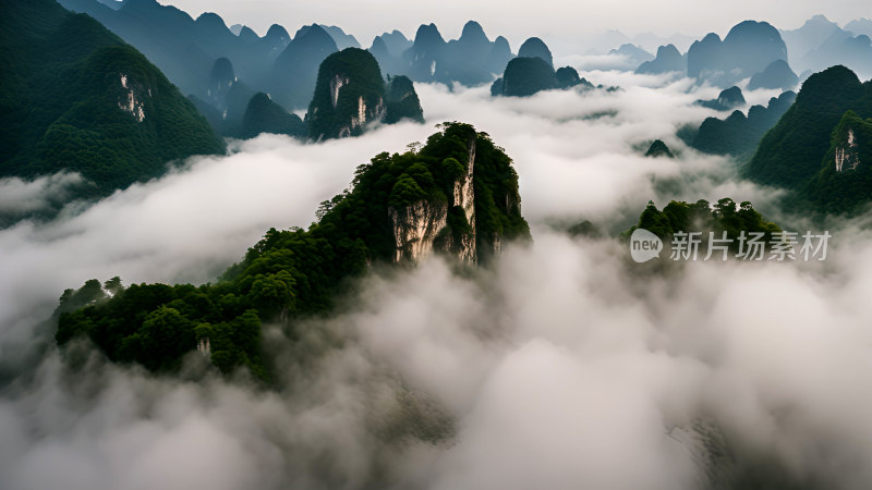 桂林山水照片山峰云海群山云雾缭绕自然风景