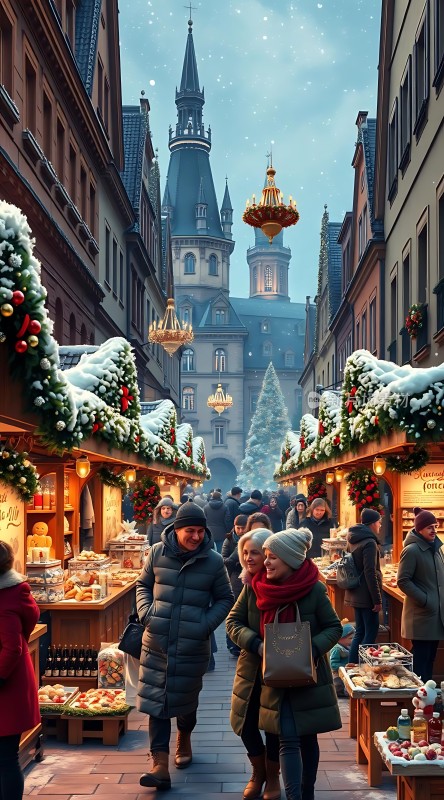 冬日圣诞集市温馨节日氛围