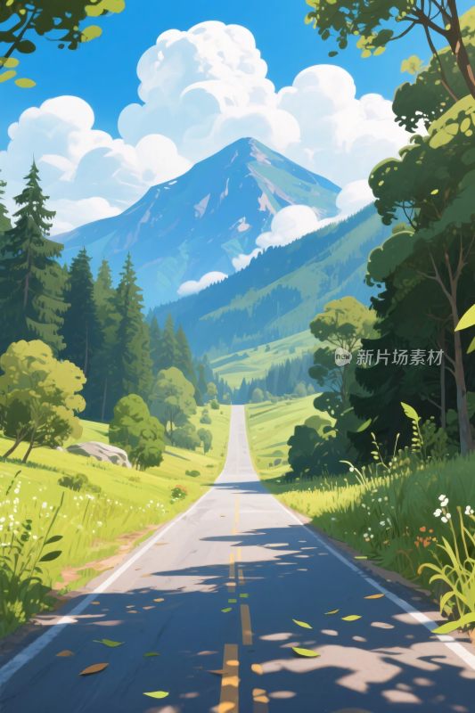 山间公路风景插画
