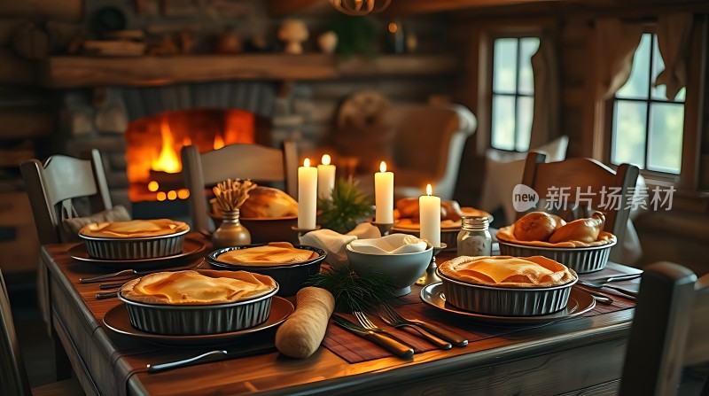 温馨壁炉旁的节日盛宴