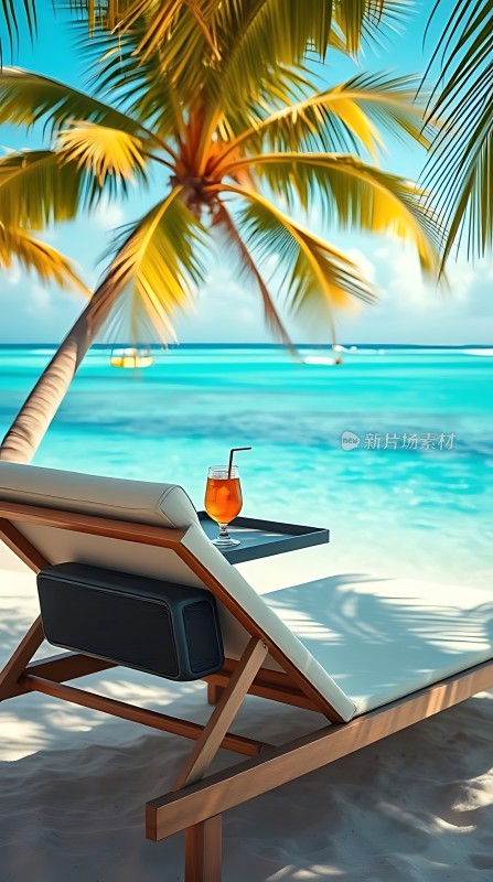 椰林沙滩躺椅夏日饮品