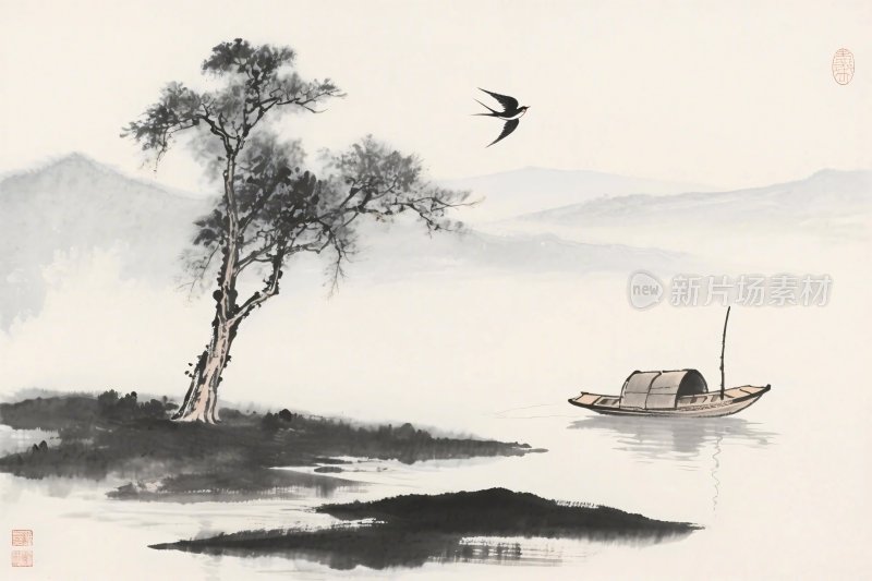 水墨山水风景插画