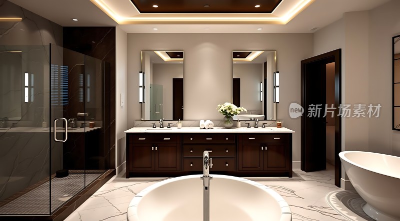 现代浴室设计豪华洗手台与浴缸