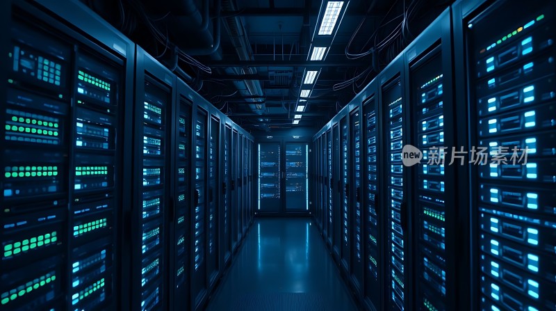 服务器机房内部灯光闪烁的数据中心