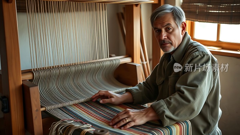 织布匠人专注手工织布