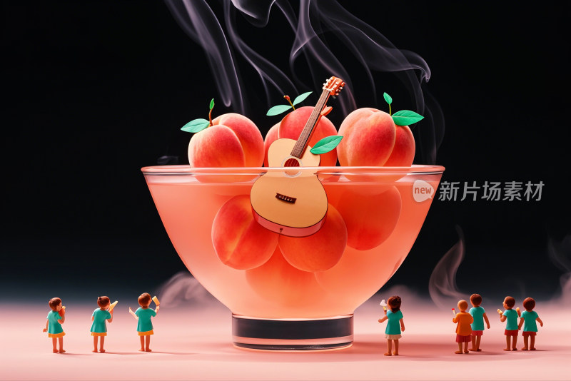 水蜜桃桃子微观摄影桃汁创意背景