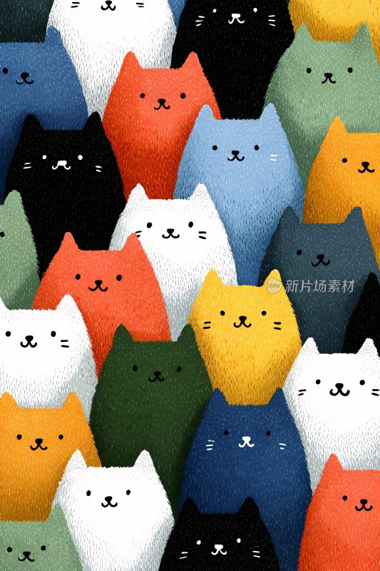 多彩猫咪插画图案