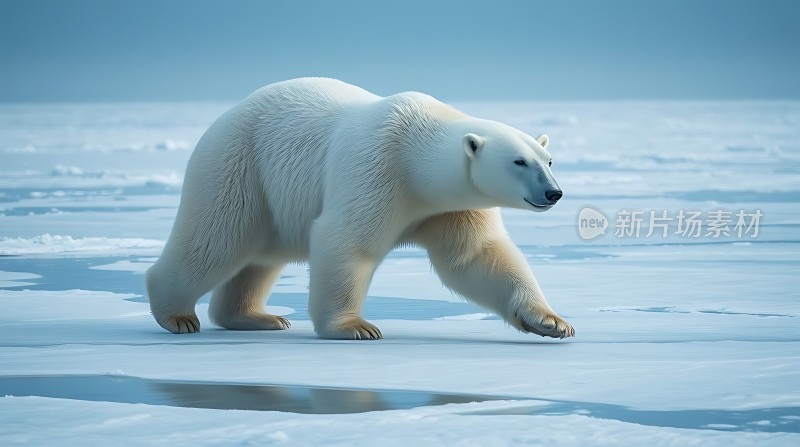北极熊漫步冰原