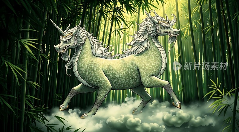 双头神兽漫步竹林间