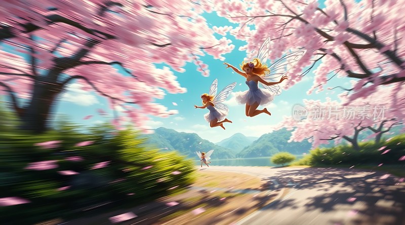 春日精灵在樱花雨中起舞