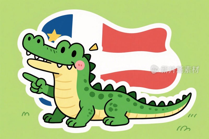 卡通鳄鱼与旗帜插画