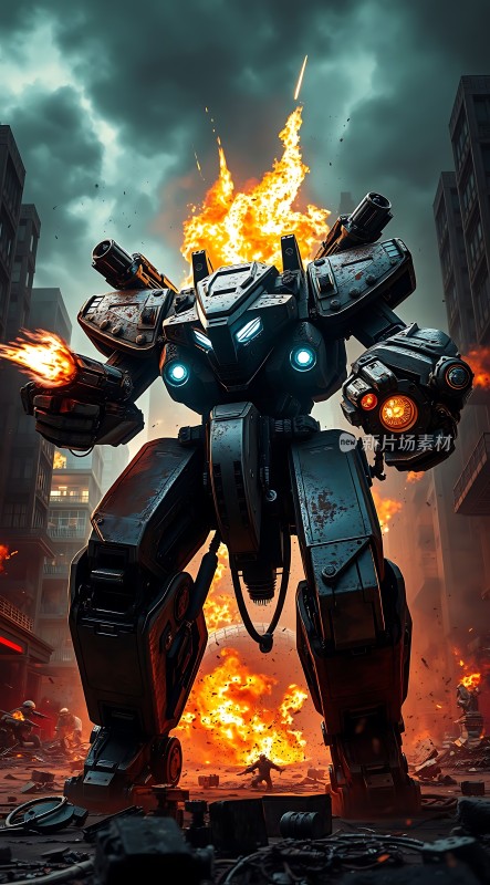 机械巨兽战火中屹立