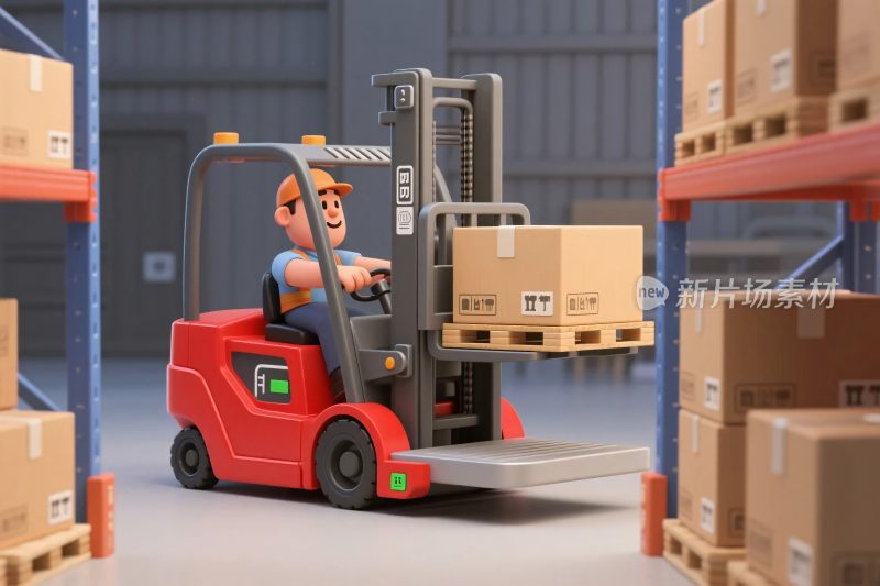 仓库叉车搬运货物插画