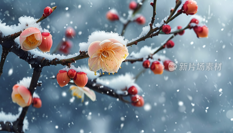 冬日里的花开雪中梅