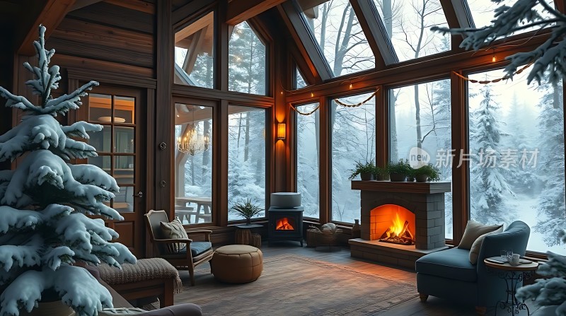 冬日暖炉旁的温馨小屋