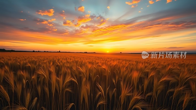 金色麦浪映夕阳