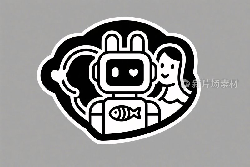 卡通机器人与人物贴纸