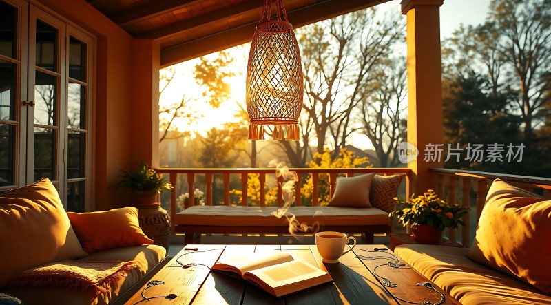 阳光午后温馨阳台阅读时光