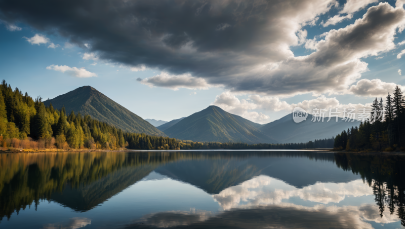 一个湖一座高山清风景图片