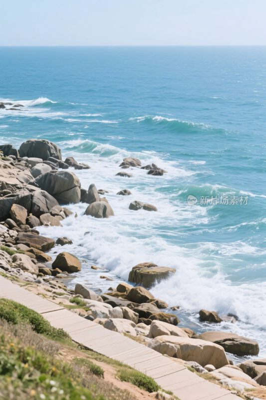 海岸礁石海浪风景