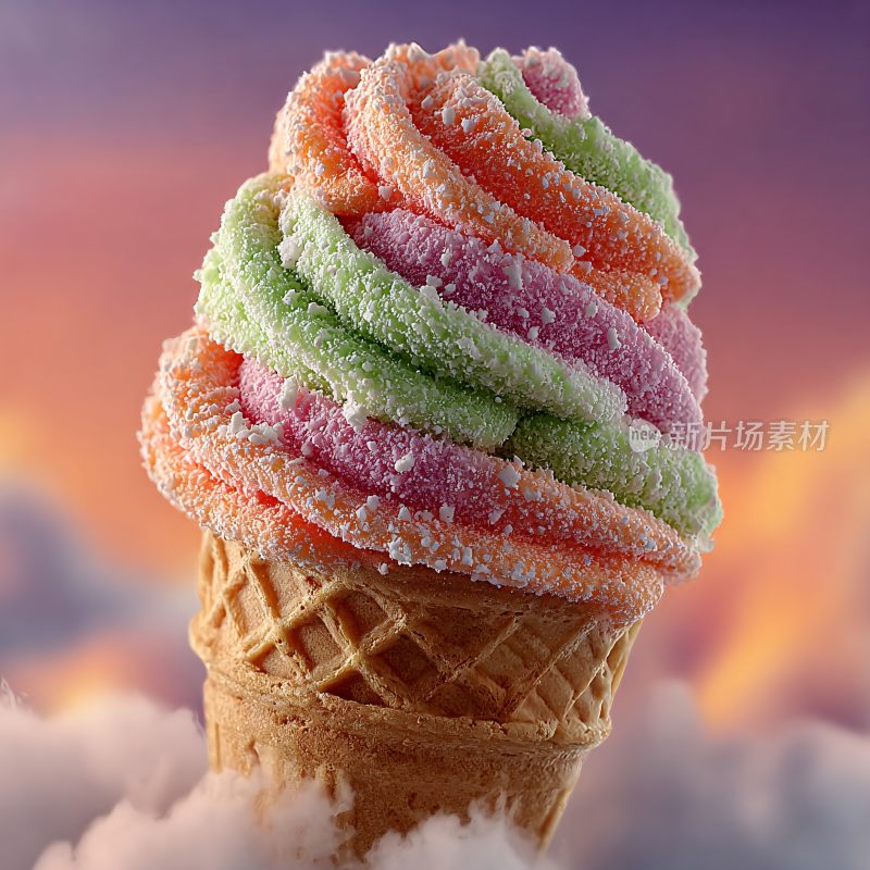 多彩螺旋状冰淇淋甜筒