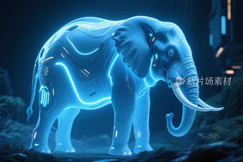 霓虹数字未来大象插画