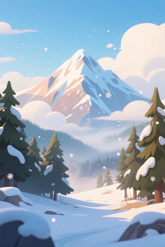 冬日雪山雪景插画