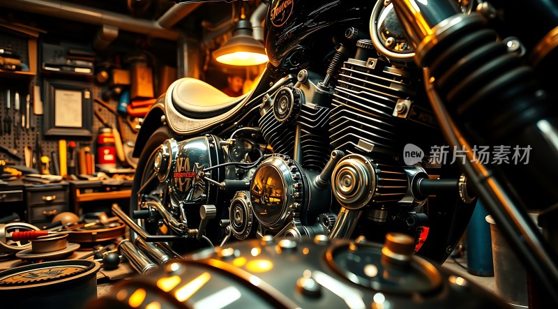 机械车间里的经典摩托车