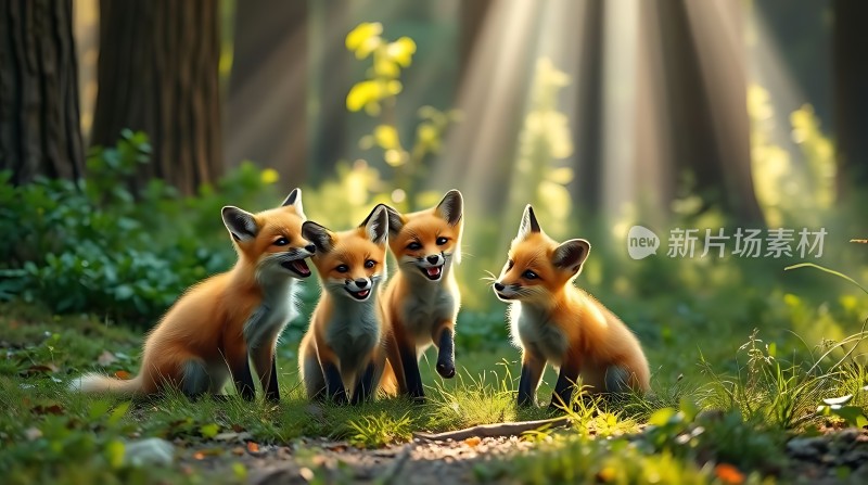 阳光下的三只小狐狸