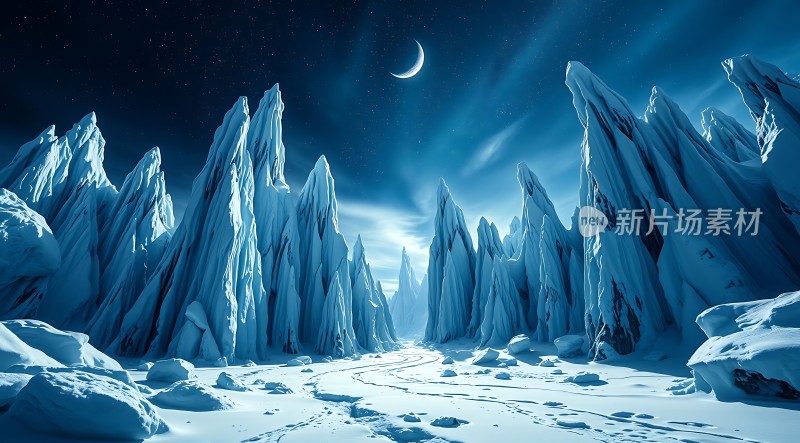 冰封绝境月下雪原探秘