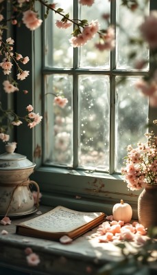 窗边春光书香伴花影