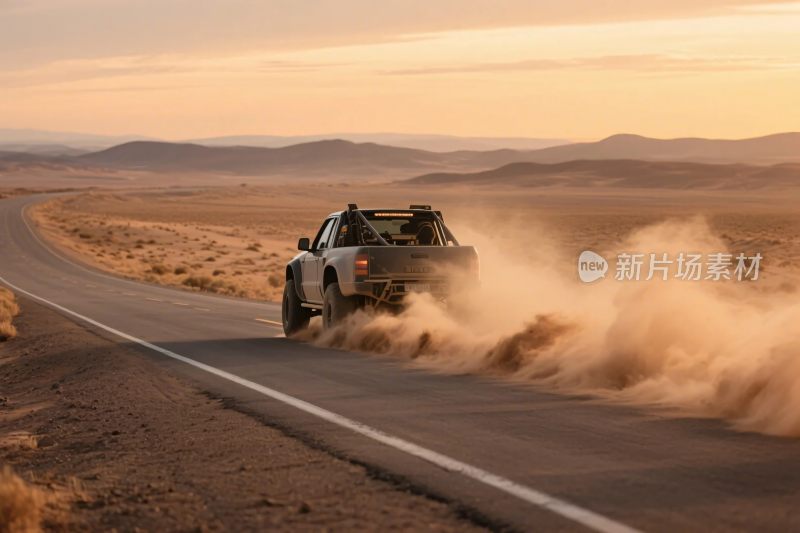 沙漠公路上行驶的越野车