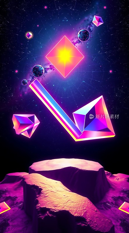 紫色星球上的霓虹几何世界