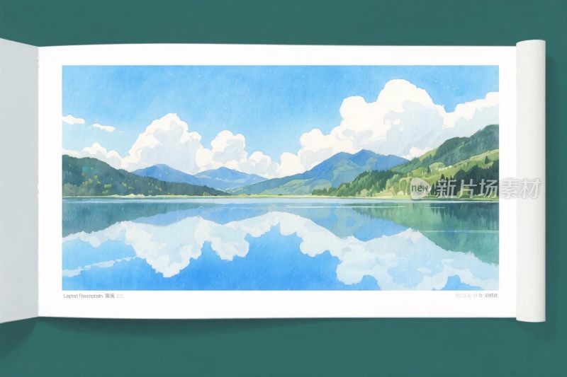 山水湖景手绘插画