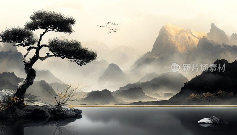 黑金山水水墨画