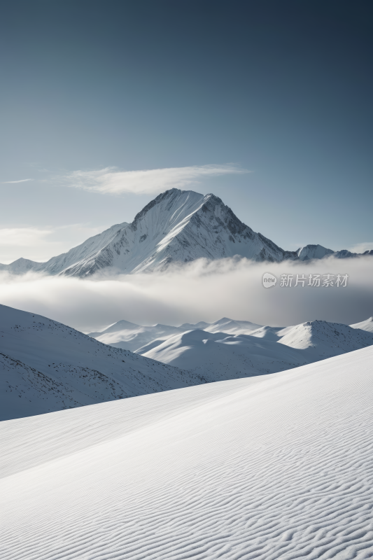 滑雪者在雪山斜坡上一座高山清风景图片