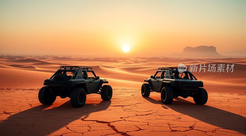 沙漠越野夕阳下的冒险之旅