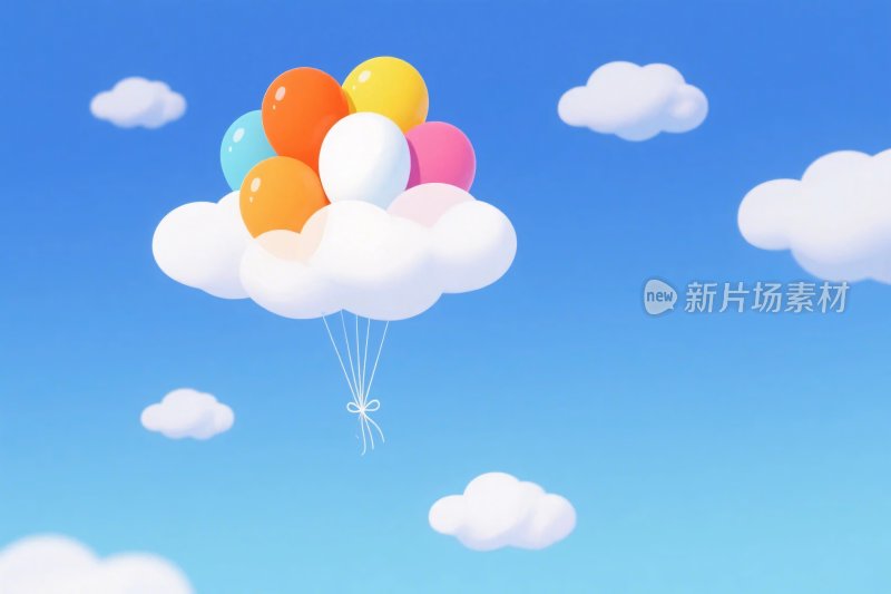 云端彩色气球漂浮画面