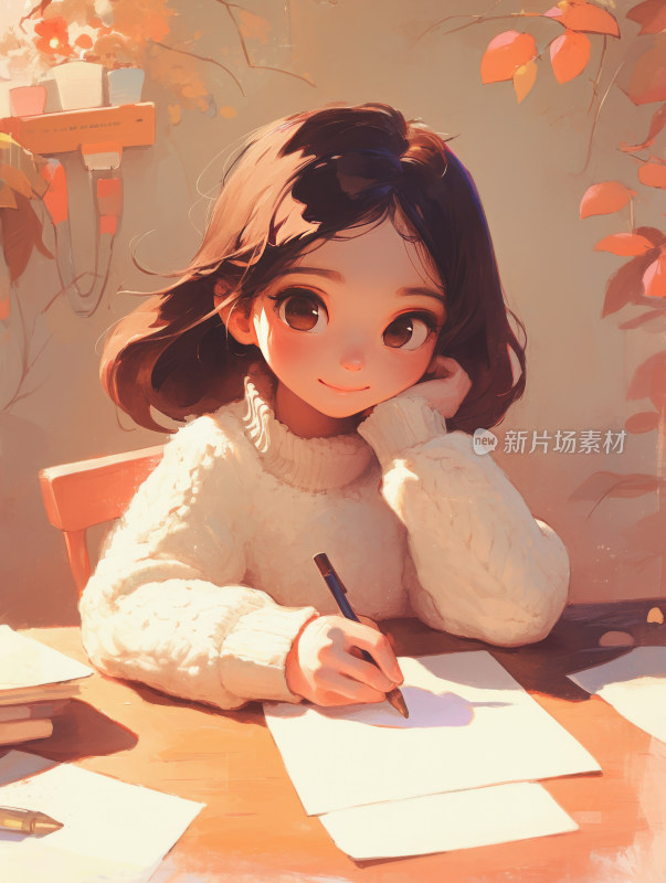 认真专注学习的小女孩