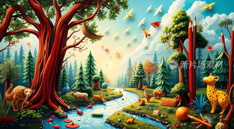 森林秘境动物与自然和谐共处