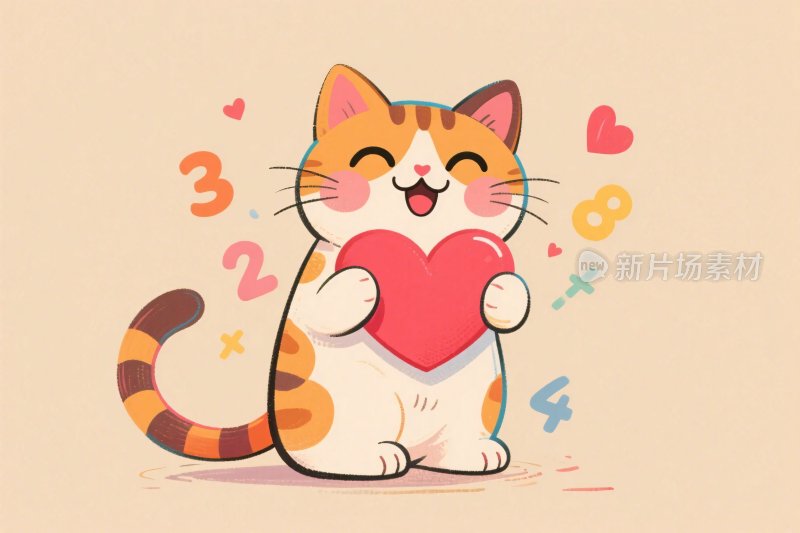 可爱猫咪捧爱心插画