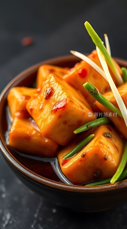 香辣豆腐块配青葱