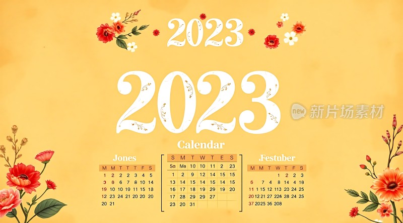 2023年日历花朵点缀下的温馨时光