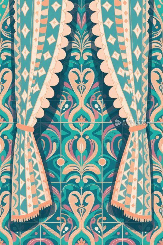 复古花纹窗帘图案