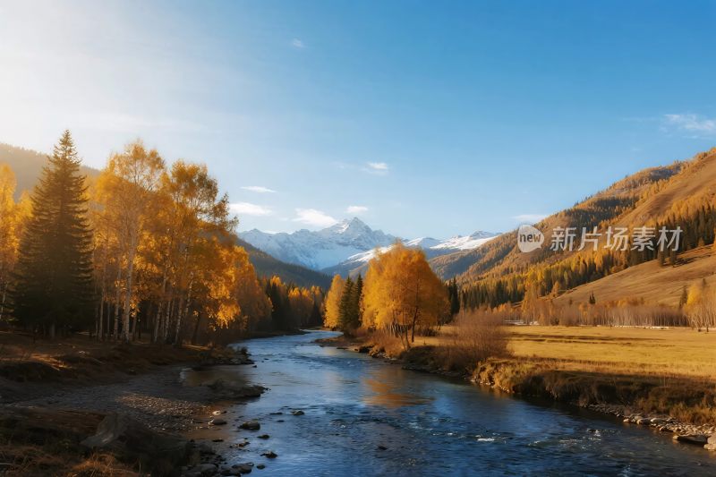 秋日山间河流美景