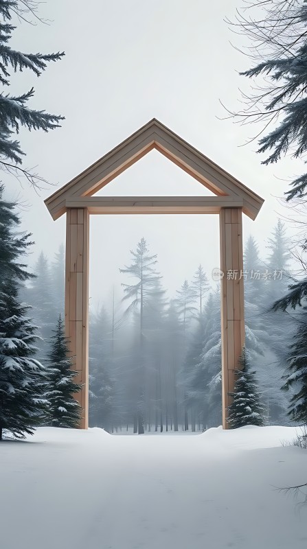 雪地木门雾林秘境