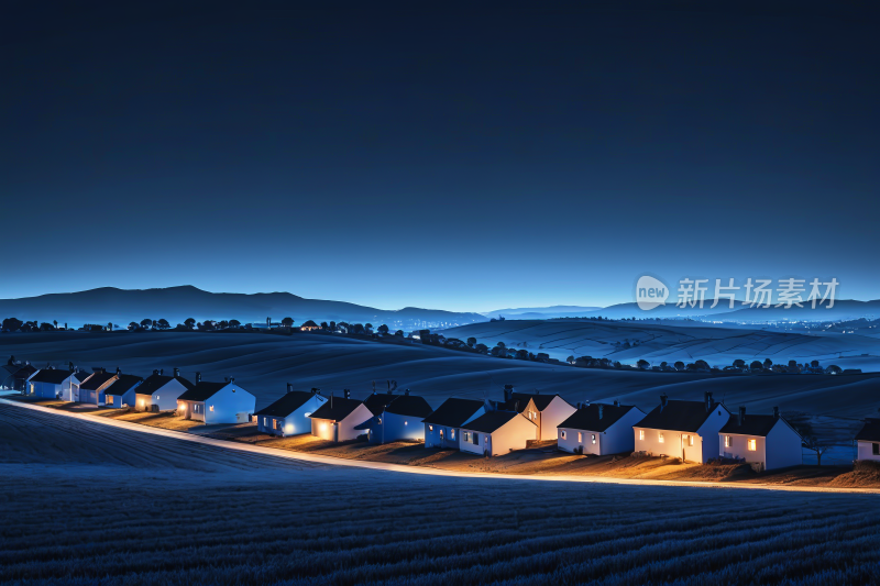 农村地区一排房屋的夜间景观高清风景图片